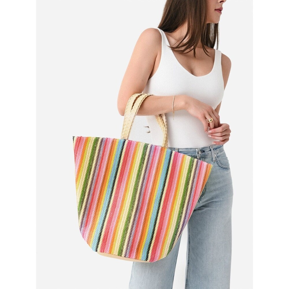 BTB Los Angeles Paloma Stripe Straw Summer Beach Tote Bag